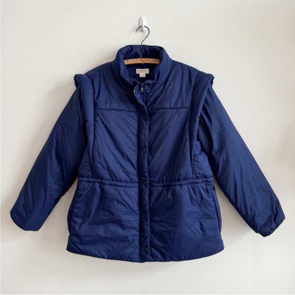 ANTHROPOLOGIE • Maeve Snap-Sleeve Puffer Jacket in Navy • Large
